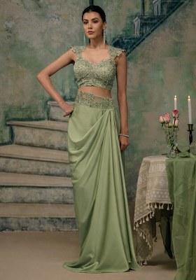 Sage Green Handwork Satin Fusion Set