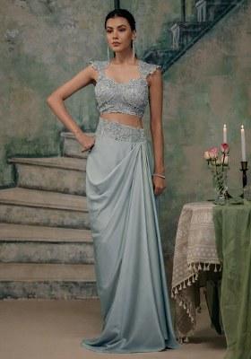 Ice Blue Handwork Satin Fusion Set