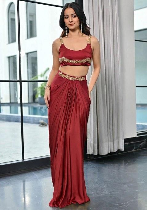 Red Handwork Satin Fusion Set