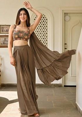 Brown Handwork Satin Fusion Set