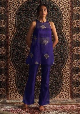 Purple Handwork Organza Fusion Set