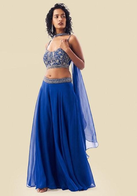 Royal Blue Handwork Organza Fusion Set