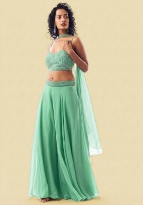 Mint Green Handwork Organza Fusion Set