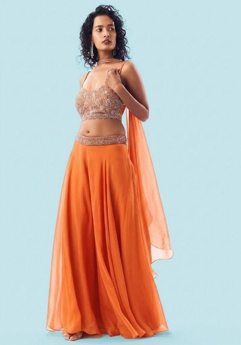 Orange Handwork Organza Fusion Set