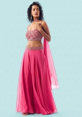 Pink Handwork Organza Fusion Set