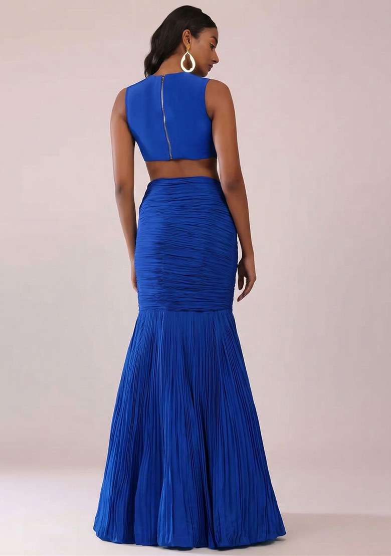 Royal Blue Handwork Crepe Fusion Set - Indya
