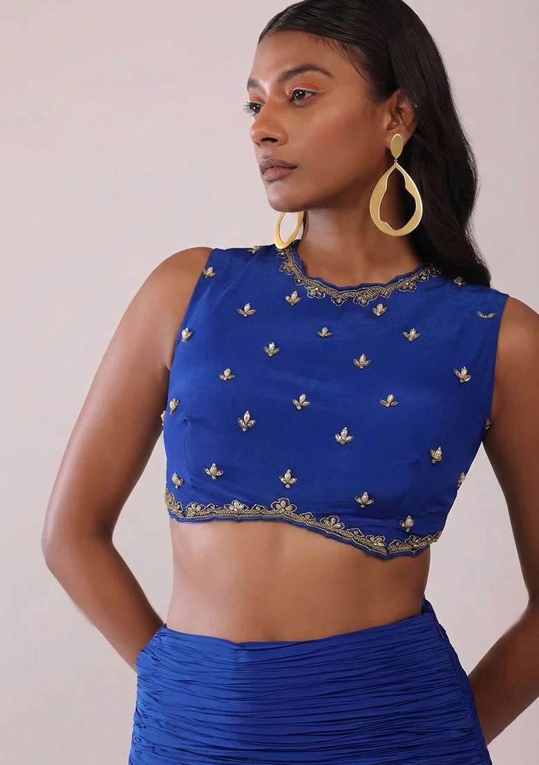 Royal Blue Handwork Crepe Fusion Set - Indya
