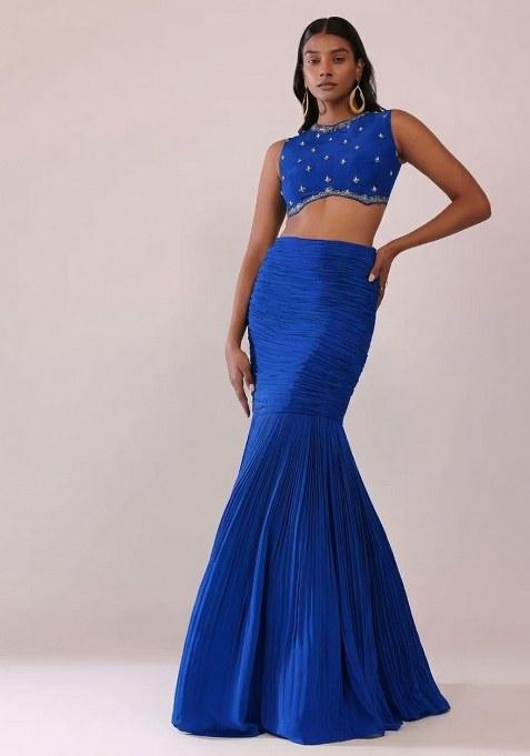 Royal Blue Handwork Crepe Fusion Set
