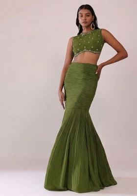 Olive Green Handwork Crepe Fusion Set