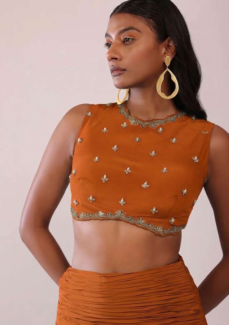 Rust Handwork Crepe Fusion Set - Indya