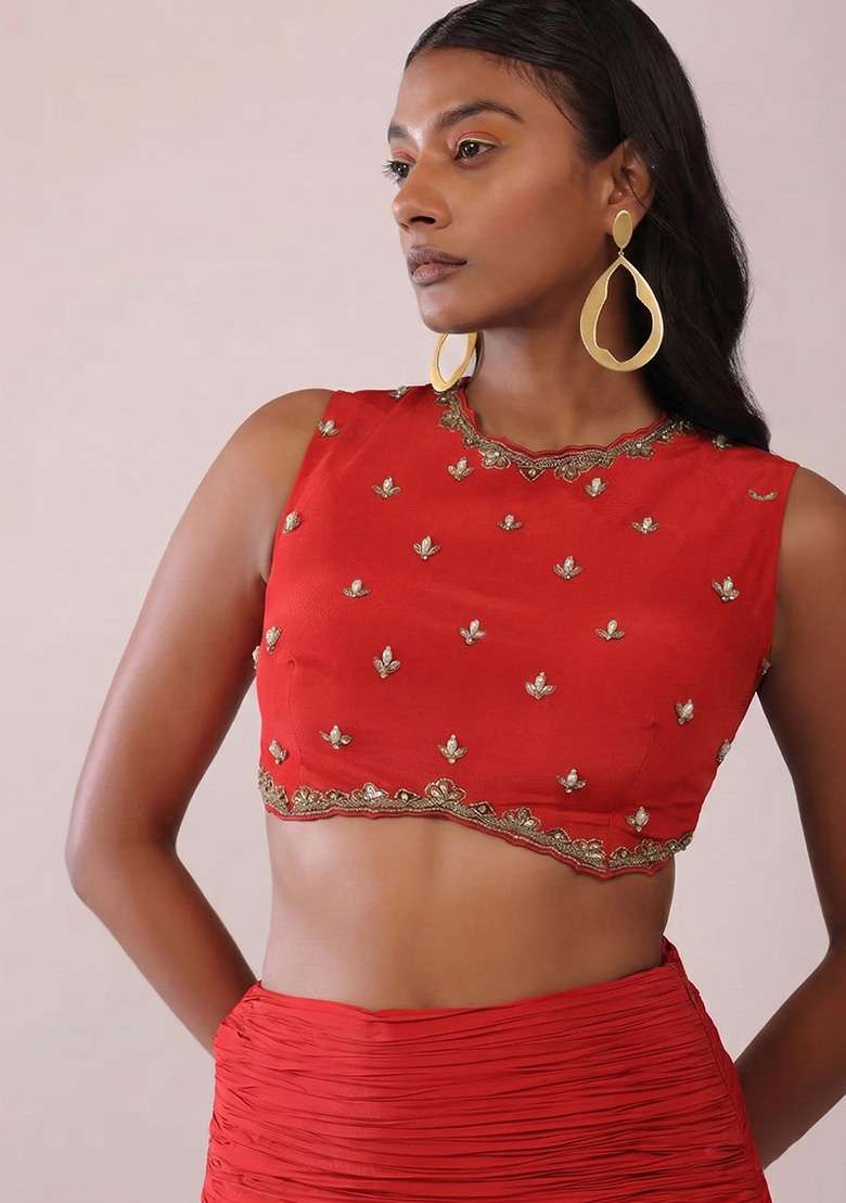Red Handwork Crepe Fusion Set - Indya