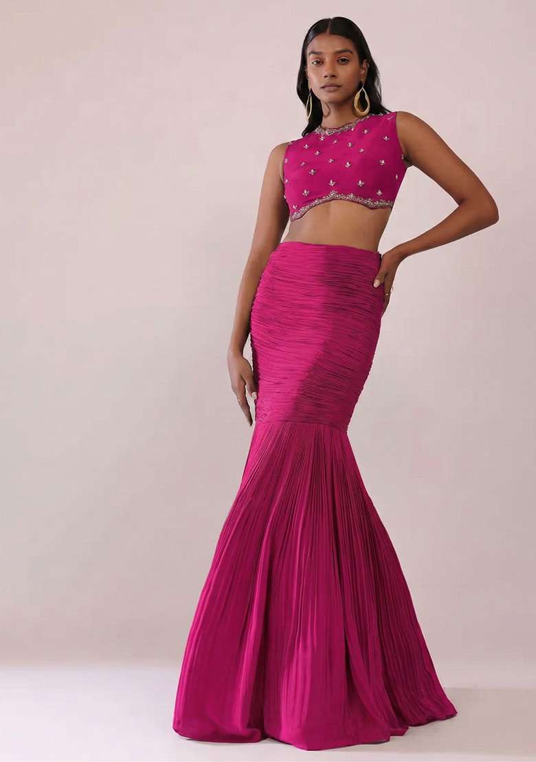 Pink Handwork Crepe Fusion Set - Indya