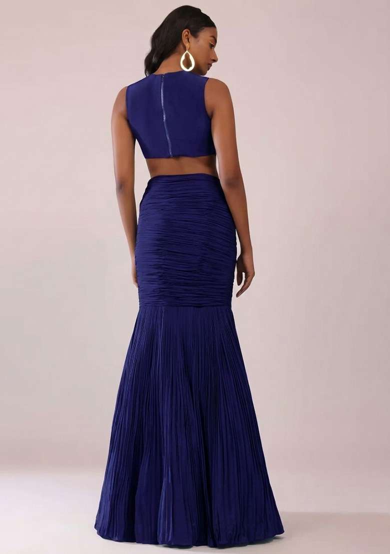 Navy Blue Handwork Crepe Fusion Set - Indya