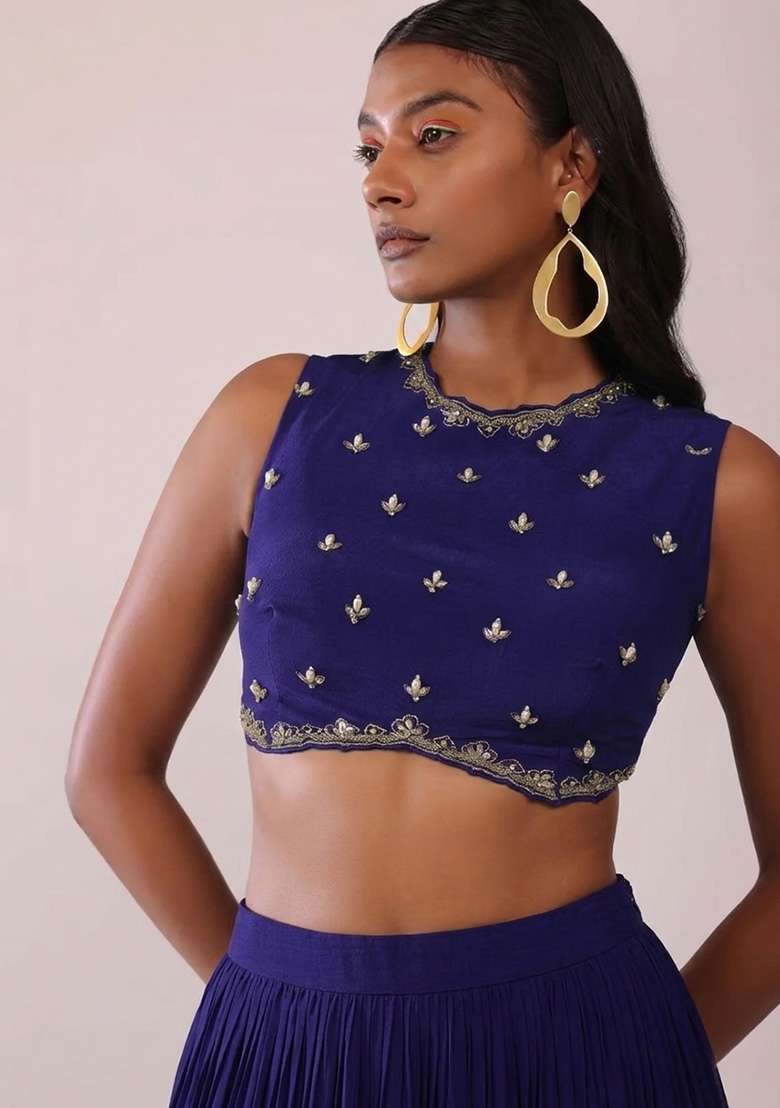 Navy Blue Handwork Crepe Fusion Set - Indya