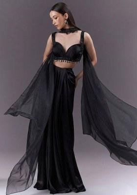 Black Handwork Satin Fusion Set