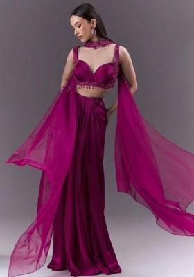 Deep Pink Handwork Satin Fusion Set