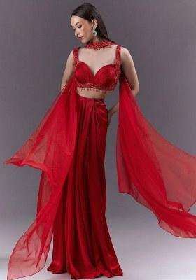 Red Handwork Satin Fusion Set