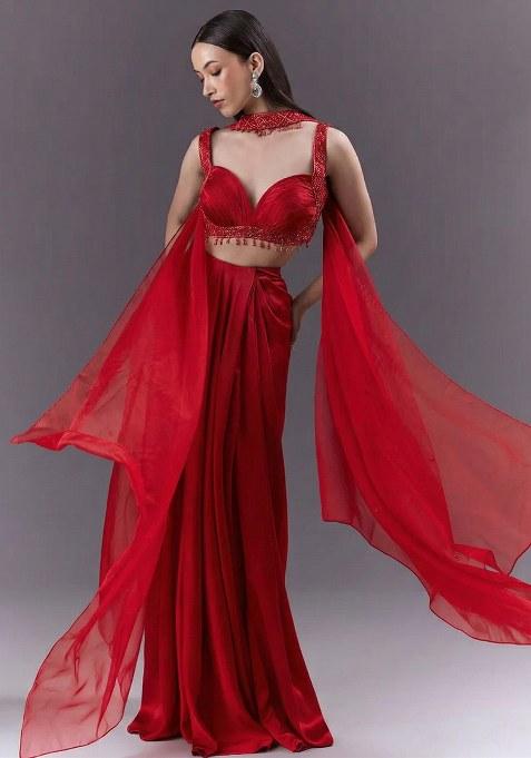 Red Handwork Satin Fusion Set