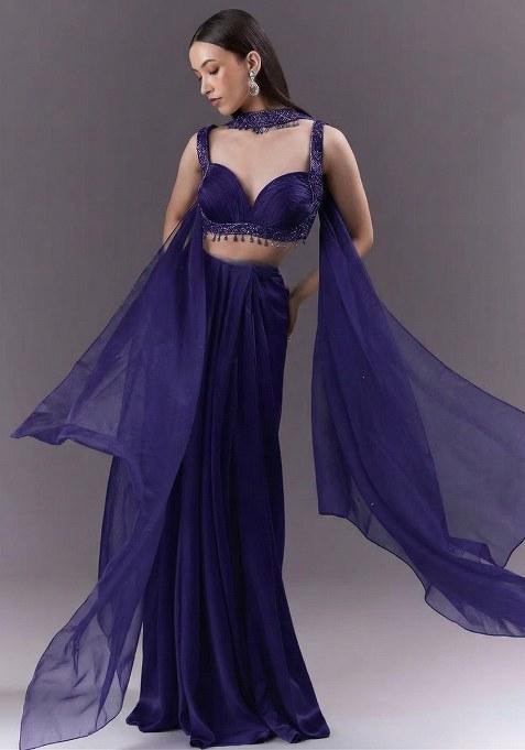 Purple Handwork Satin Fusion Set