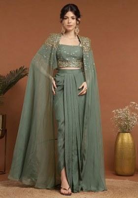 Deep Sage Green Handwork Silk Fusion Set