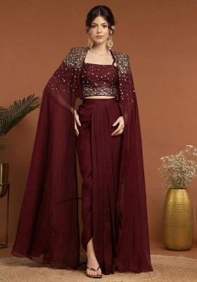 Deep Wine Handwork Silk Fusion Set