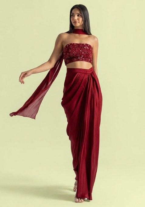 Cherry Red Handwork Satin Fusion Set