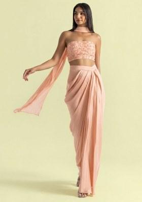 Peach Handwork Satin Fusion Set