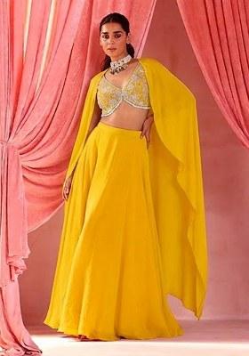 Yellow Handwork Goergette Lehenga Set