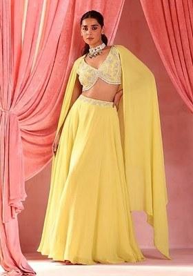 Powder Yellow Handwork Goergette Lehenga Set
