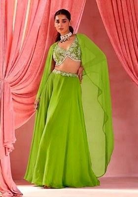 Green Handwork Goergette Lehenga Set