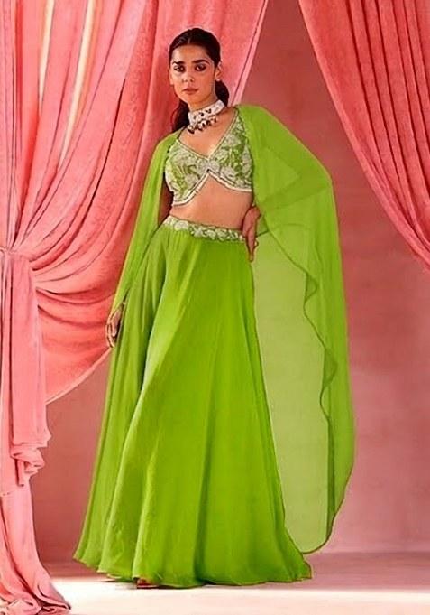 Green Handwork Goergette Lehenga Set