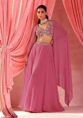 Pink Handwork Goergette Lehenga Set