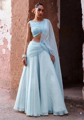 Ice Blue Handwork Organza Fusion Set