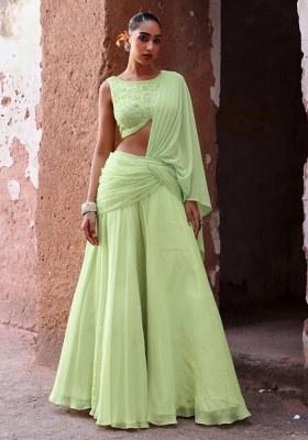 Pista Green Handwork Organza Fusion Set