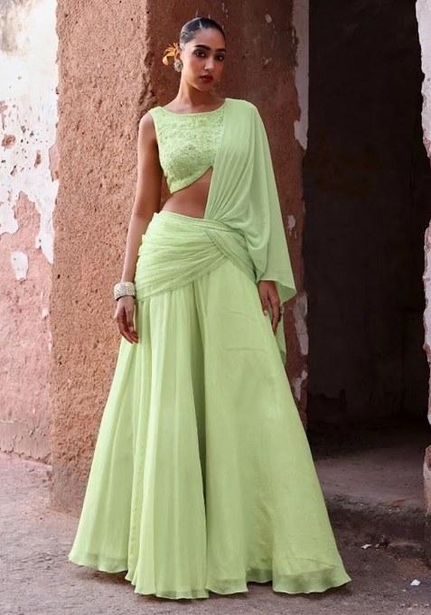 Pista Green Handwork Organza Fusion Set
