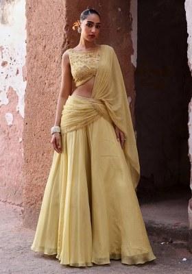 Pastel Yellow Handwork Organza Fusion Set