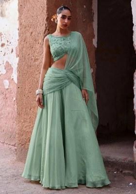 Mint Green Handwork Organza Fusion Set