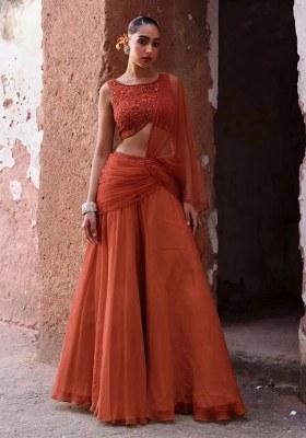 Rust Handwork Organza Fusion Set