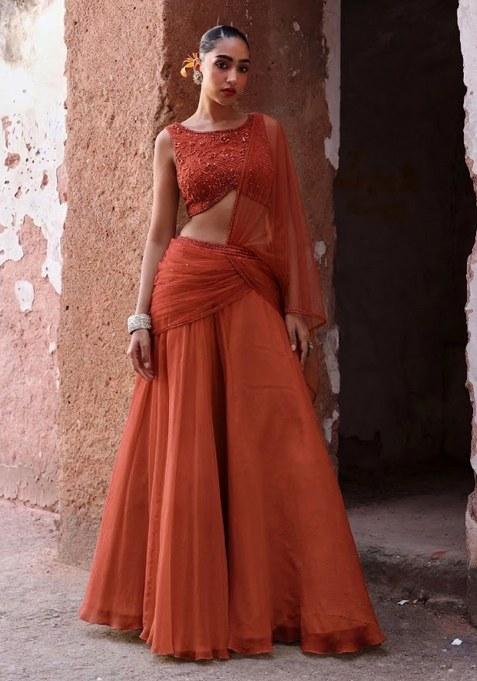 Rust Handwork Organza Fusion Set