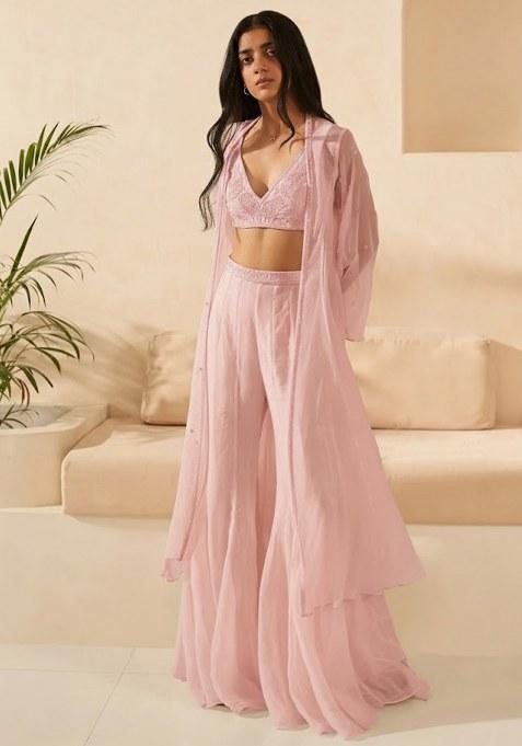 Blush Pink Handwork Organza Fusion Set