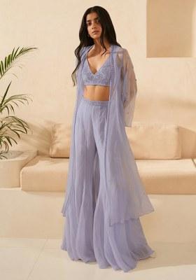 Dusty Purple Handwork Organza Fusion Set