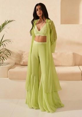 Lime Green Handwork Organza Fusion Set