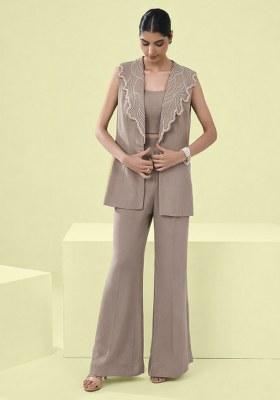 Beige Handwork Crepe Fusion Set