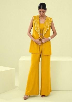 Mustard Handwork Crepe Fusion Set