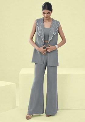Grey Handwork Crepe Fusion Set