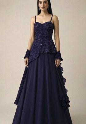 Purple Handwork Crepe Fusion Set