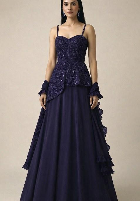 Purple Handwork Crepe Fusion Set