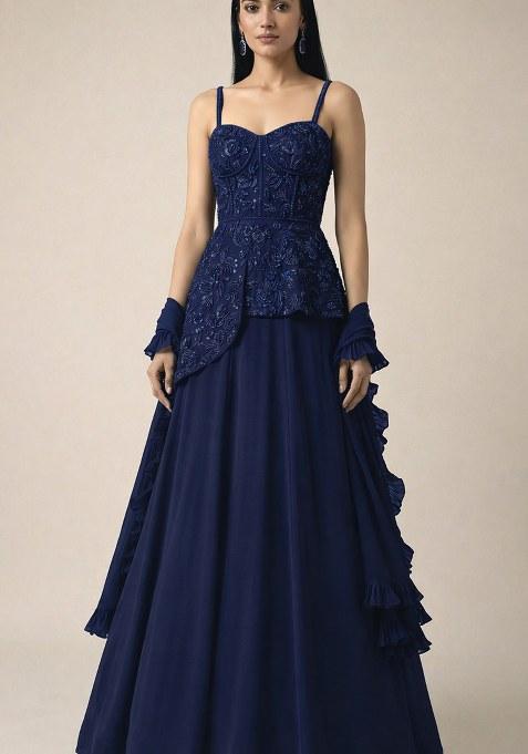 Navy Blue Handwork Crepe Fusion Set