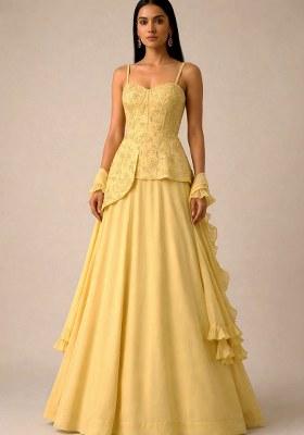 Yellow Handwork Crepe Fusion Set