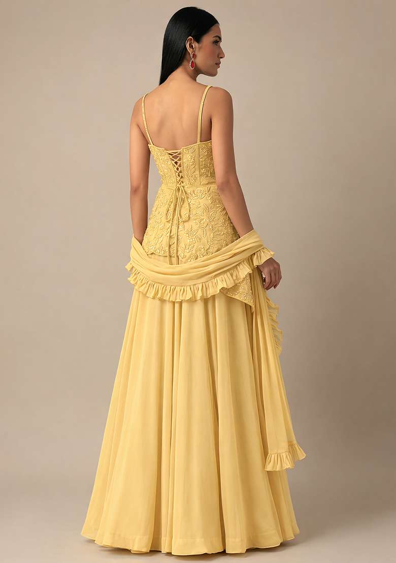 Yellow Handwork Crepe Fusion Set - Indya